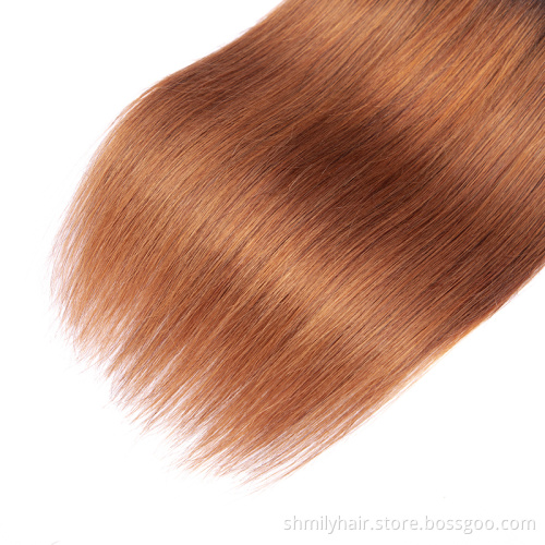 Wholesale Virgin Cuticle Aligned Brazilian Straight Hair Weft Colored 1B/30 Dark Roots Brown Ombre Hair Bundles